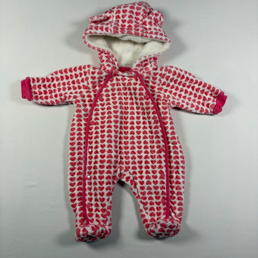 Nordstrom Baby Bunting Heart Print Hooded Bear Ears Quilted Winter Warm Newborn